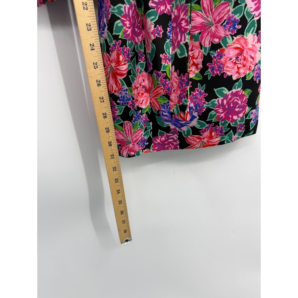 Zara Floral Belted Mini Dress Womens XS Black Pink Puff Sleeve 8812/546/050 - Picture 7 of 9